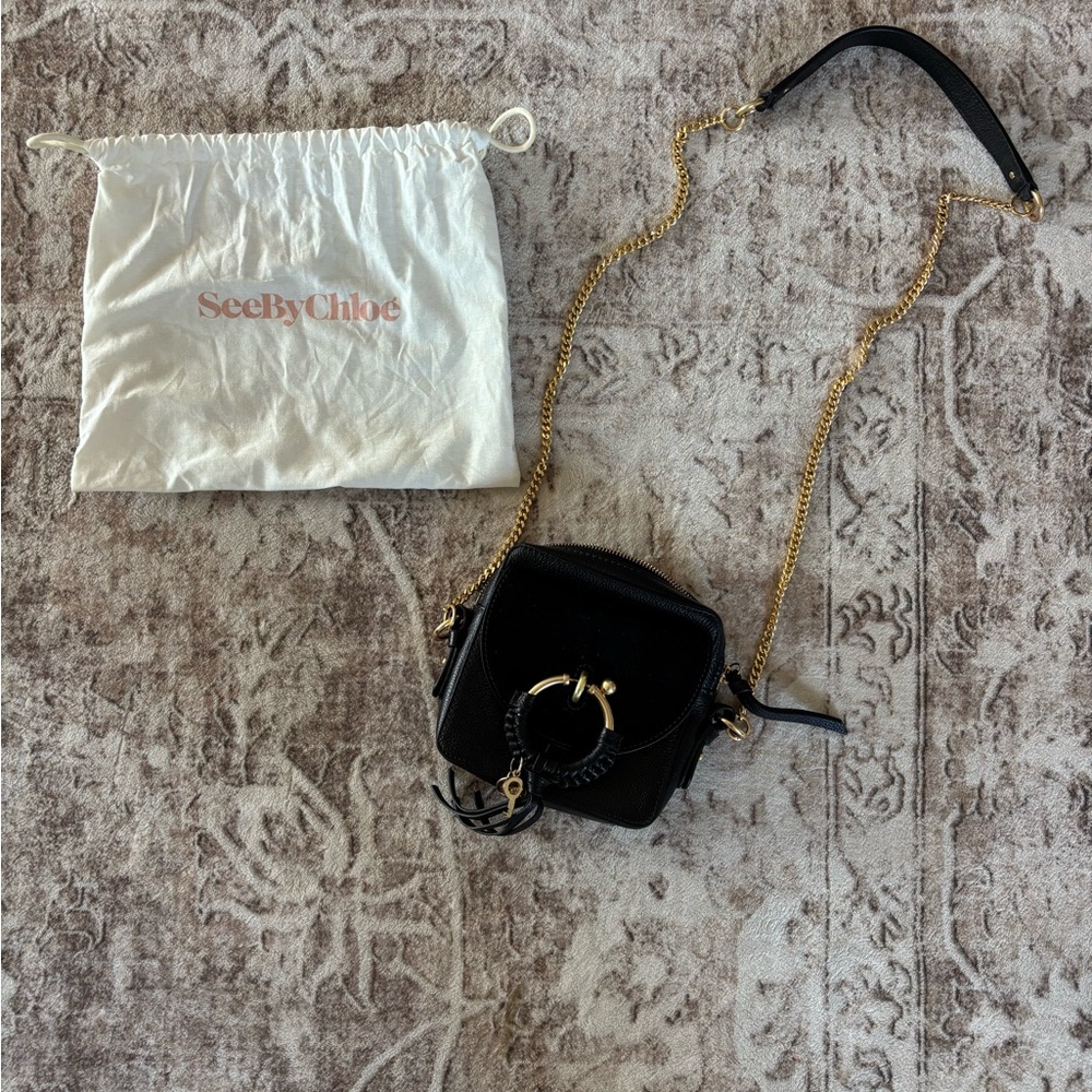 See By Chloe Black and Gold Crossbody Bag with Metallic Accents